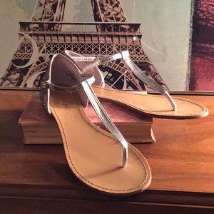 Bamboo Silver T-strap Sandals